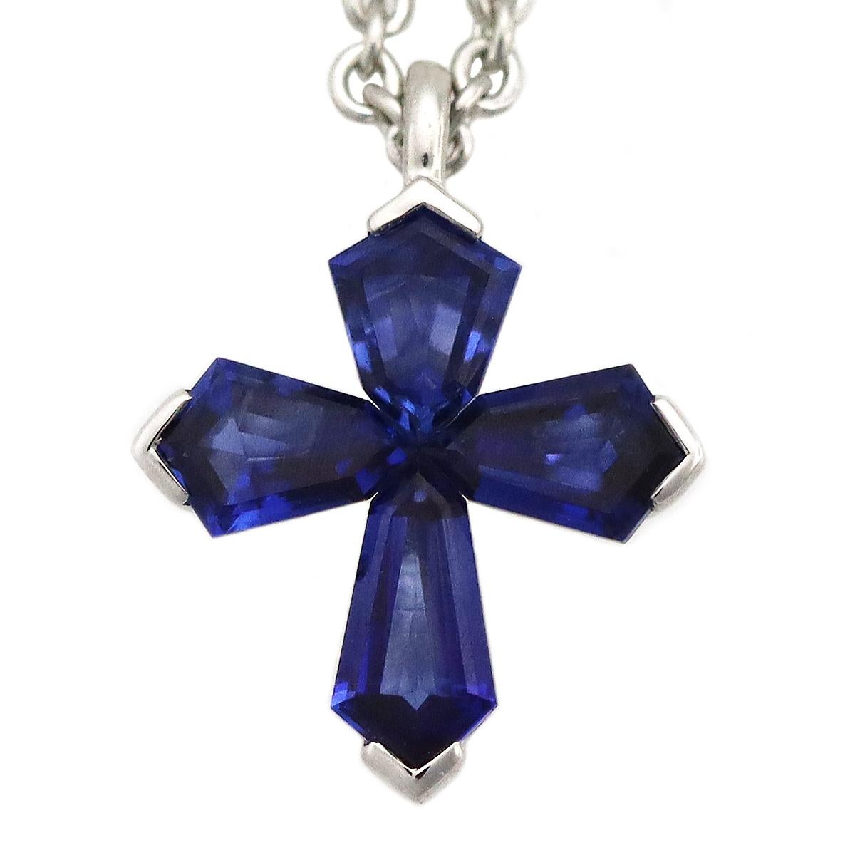 Brand:GRAFF
Retail Price:JPY780,000円(include tax)
Name:Trapezoid Cross Pendant Necklace Small
Material:Blue sapphire, 750 K18 WG white gold
Weight:3.2g（Approx)
neck around:40cm / 15.74in（Approx)
Top size:H9.30mm×W8.60mm /