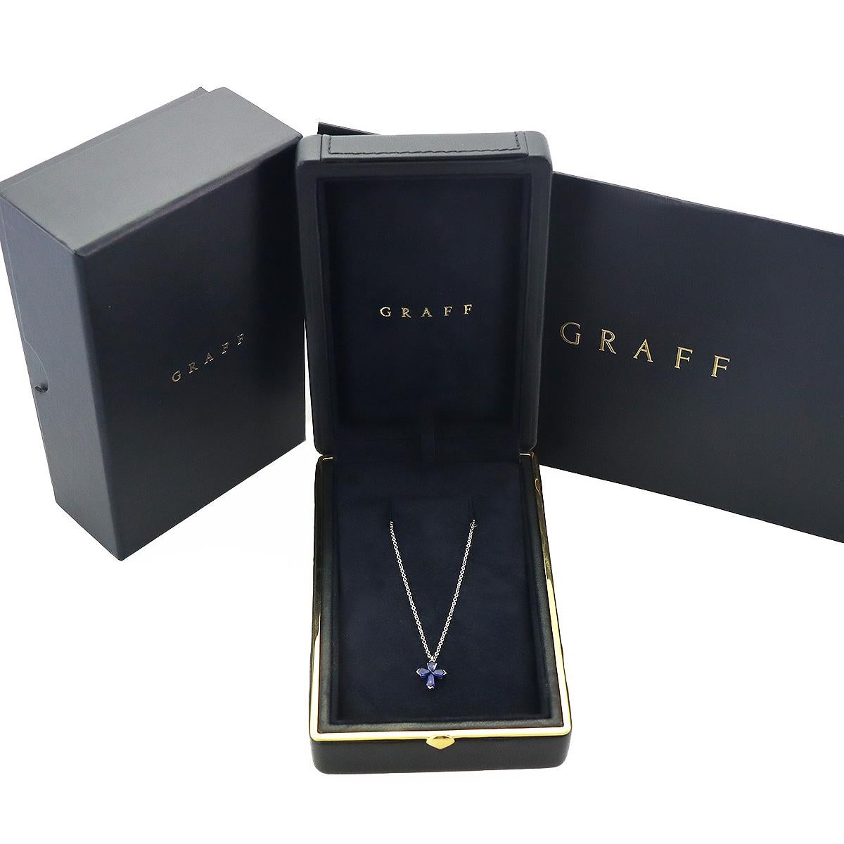 Women's Graff Blue Sapphire 18 Karat White Gold Trapezoid Cross Pendant Necklace Small 