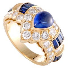 Vintage Graff Blue Sapphire and White Diamond 18 Karat Yellow Gold Band Ring