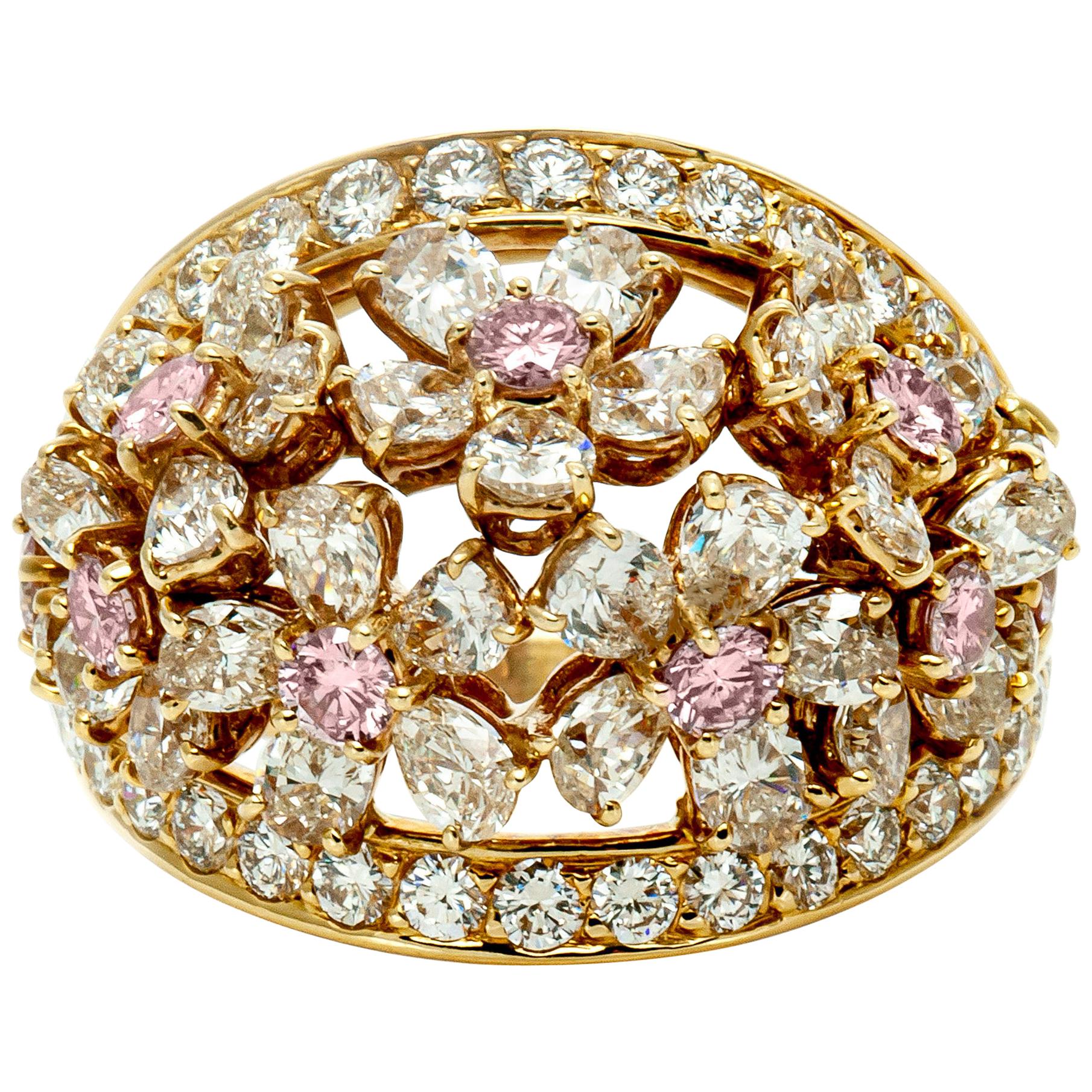 Graff Bombe White and Pink Diamond Flowers Ring For Sale