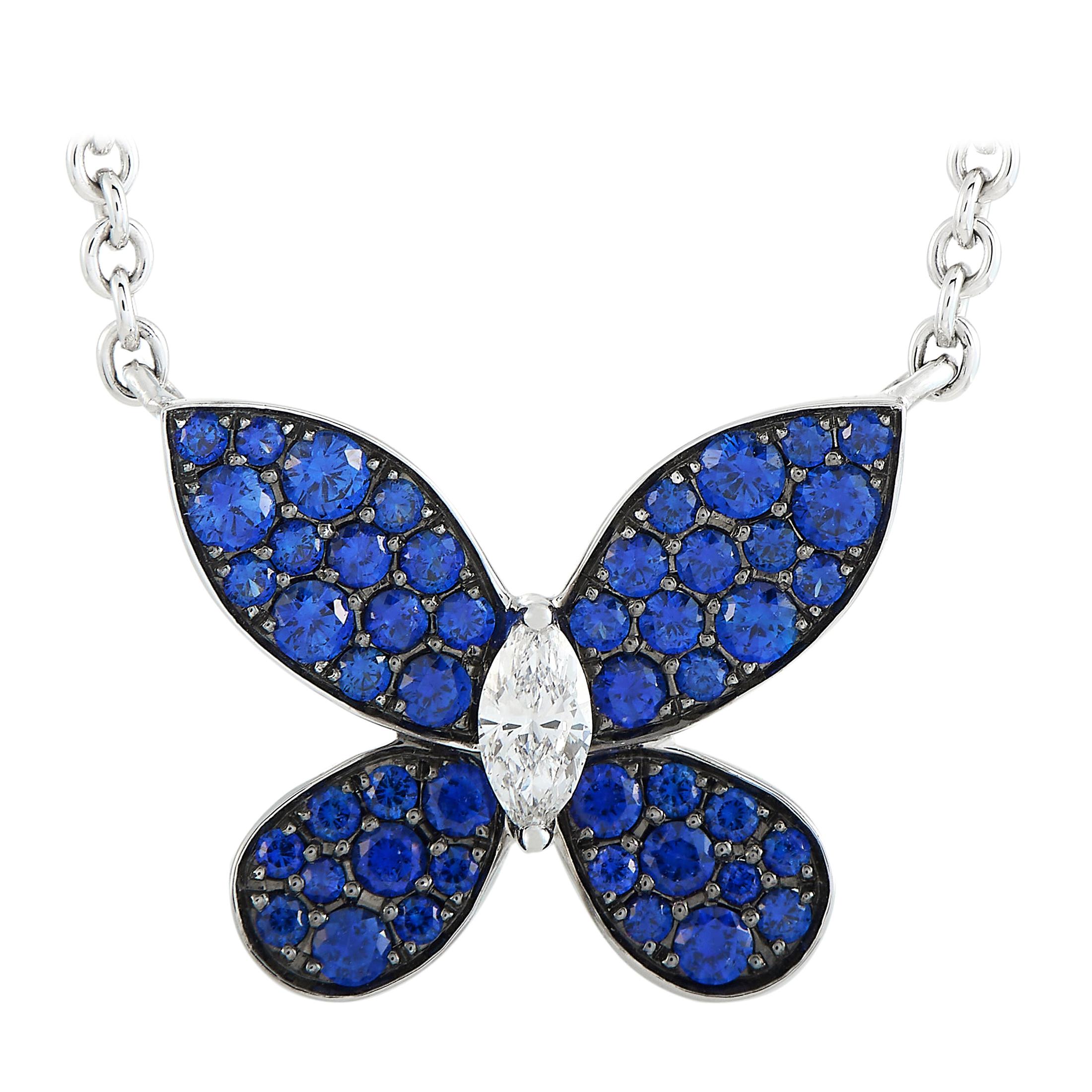 Graff Butterfly 18 Karat White Gold Diamond and Sapphire Pendant Necklace