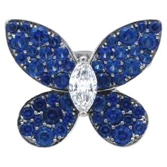 Graff Butterfly 18k White Gold Diamond And Sapphire Ring For Sale