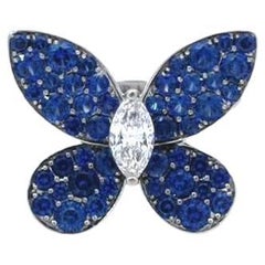 Graff Butterfly 18k White Gold Diamond And Sapphire Ring