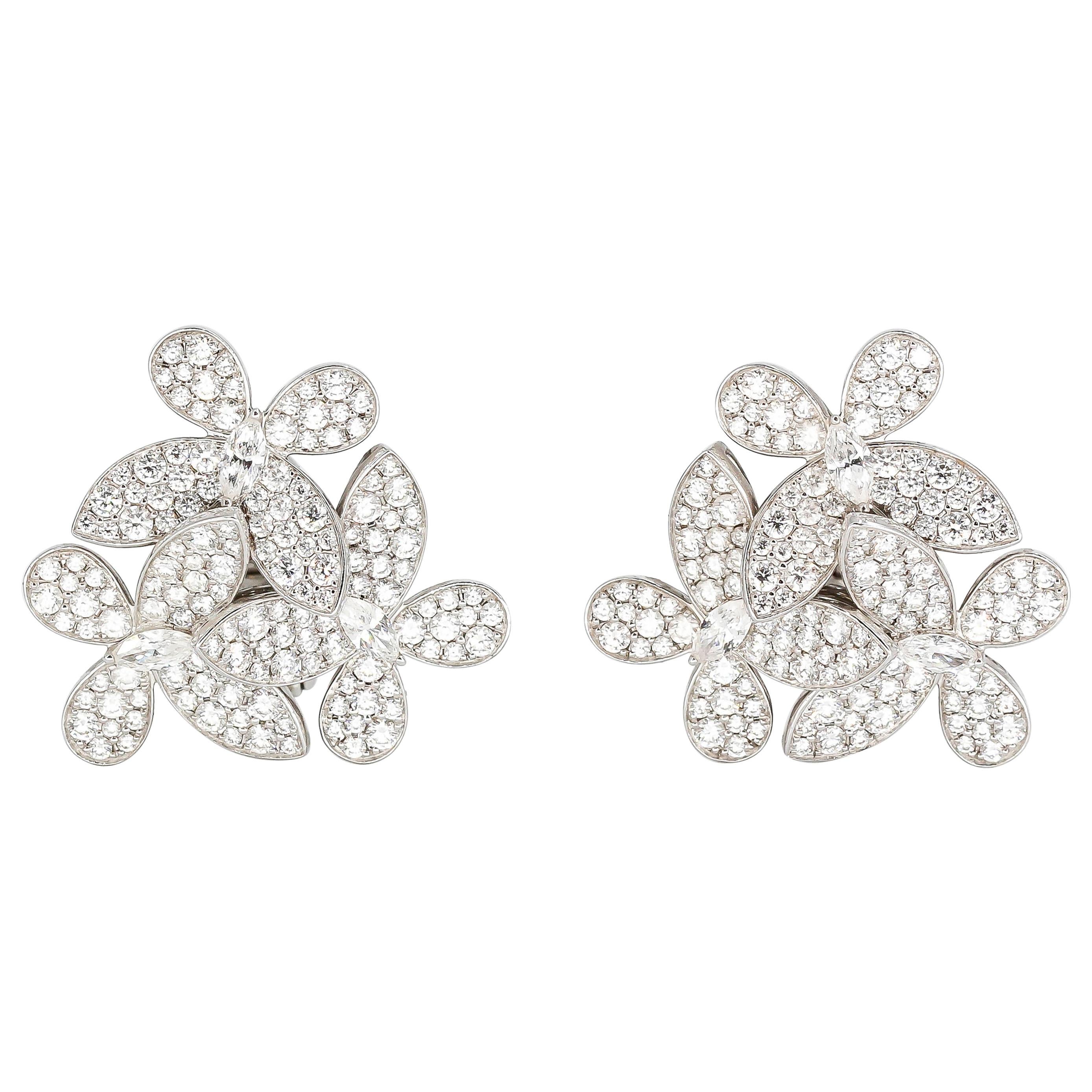 Graff Butterfly Cluster Diamond and 18 Karat White Gold Earrings