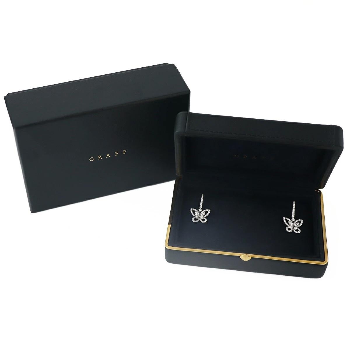 GRAFF Butterfly Silhouette Diamond 0.95ct Drop Earrings 18K White Gold in vendita 3
