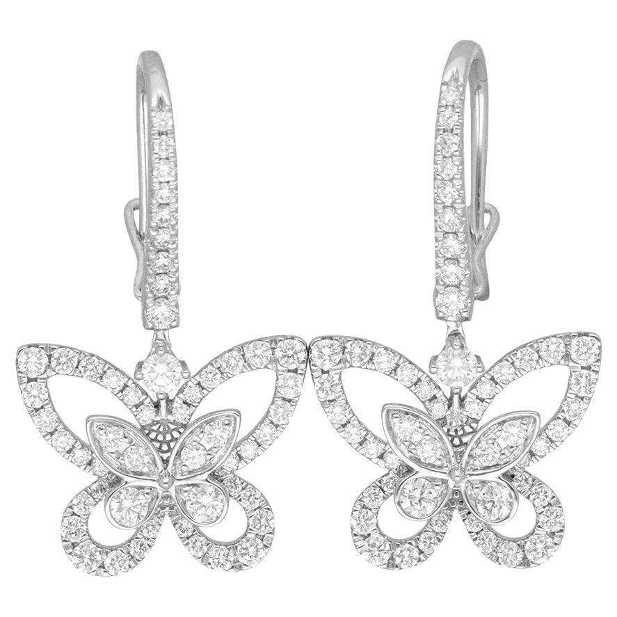 GRAFF Butterfly Silhouette Diamond 0.95ct Drop Earrings 18K White Gold in vendita