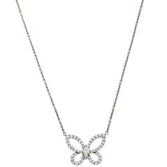Graff Butterfly Silhouette Diamond 18K White Gold Pendant Necklace