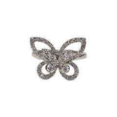 Graff Butterfly Silhouette Diamond 18K White Gold Ring 0.49ct Size 48