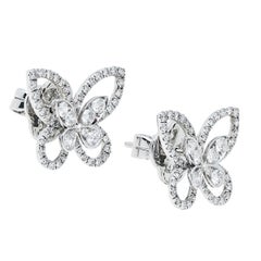 Graff Butterfly Silhouette Diamond 18K White Gold Stud Earrings