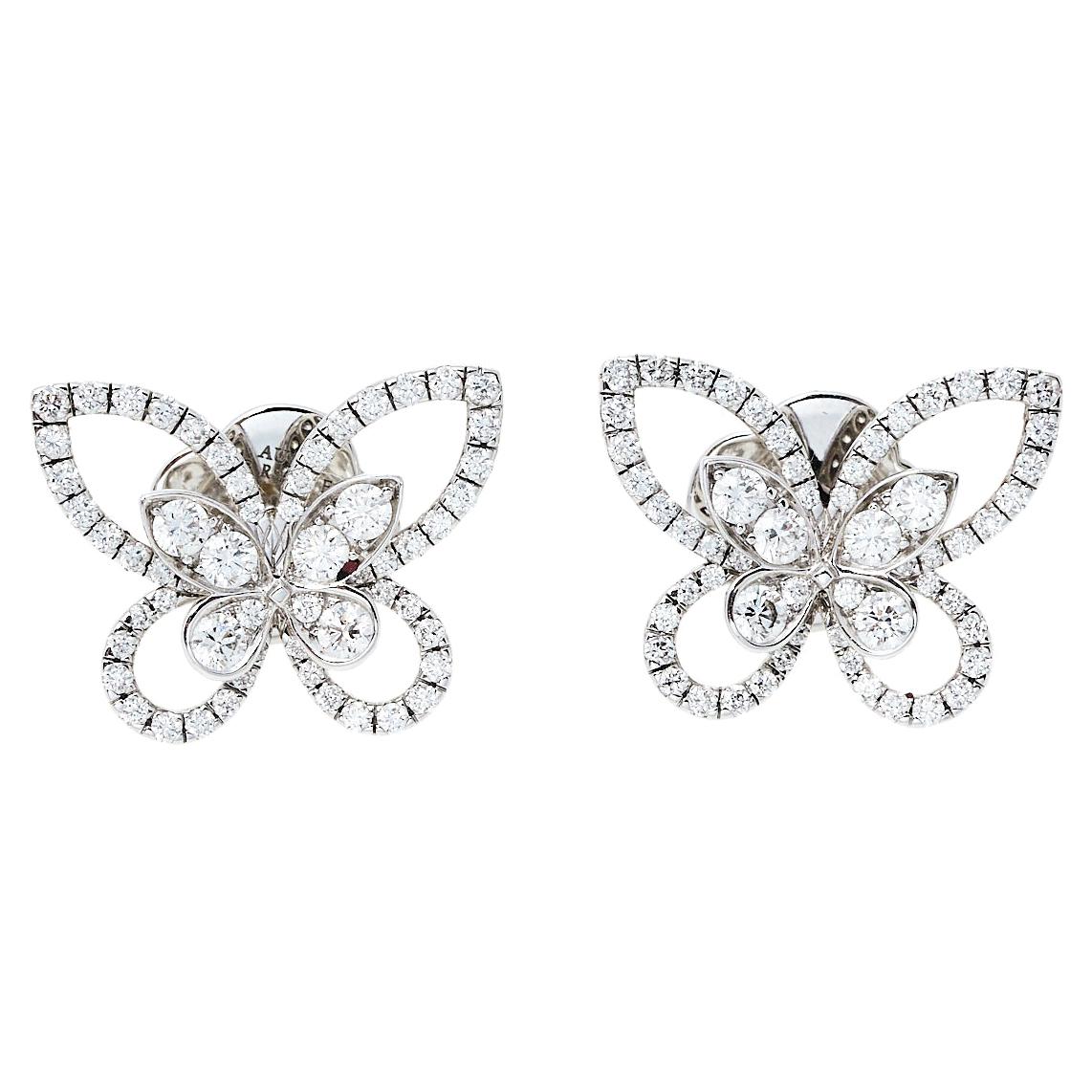 Graff Butterfly Silhouette Diamond 18K White Gold Stud Earrings