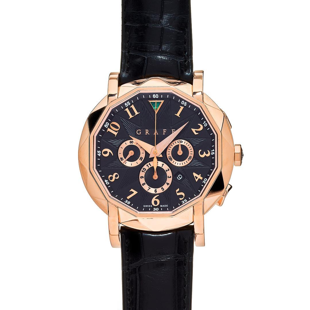 The retail price is $39,000.

The Graff Chronograph 42mm Rose Gold Black Dial is a limited edition timepiece that is sure to impress. This luxurious watch features a rose gold case and black dial with Graff's signature diamond hour