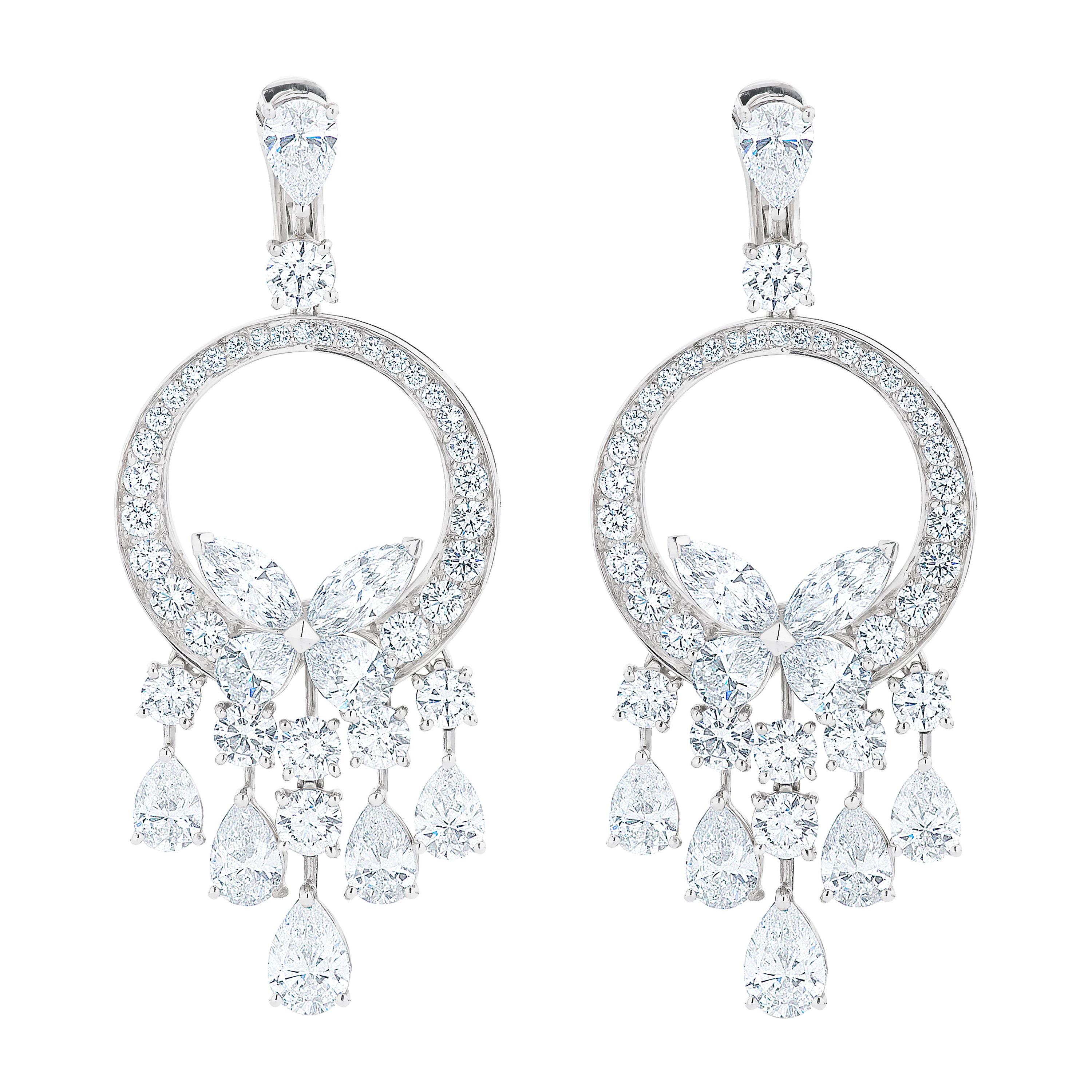 Graff Classic Butterfly Chandelier Diamond Earrings in 18kwg with Original Box