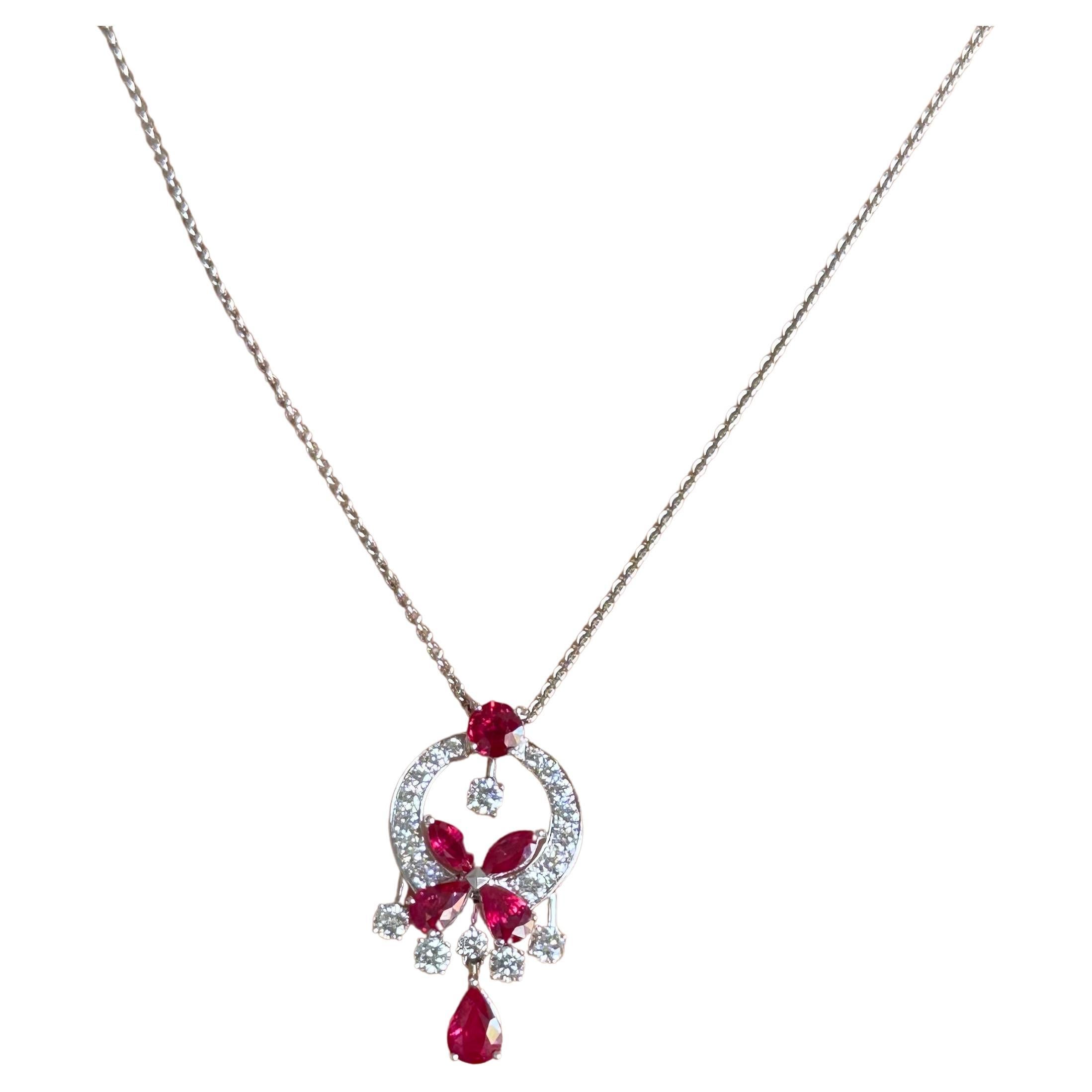 Graff Classic Diamond Ruby Gold Butterfly Pendant  For Sale