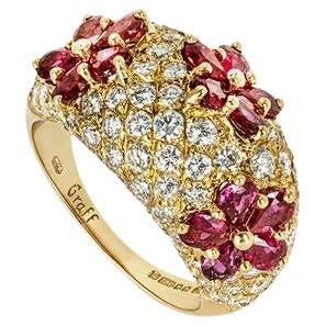 Graff Diamond and Ruby Flower Motif Ring For Sale