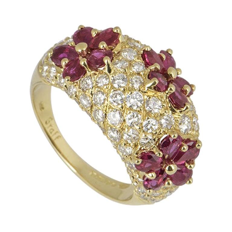 Graff Diamond and Ruby Flower Motif Ring For Sale at 1stDibs
