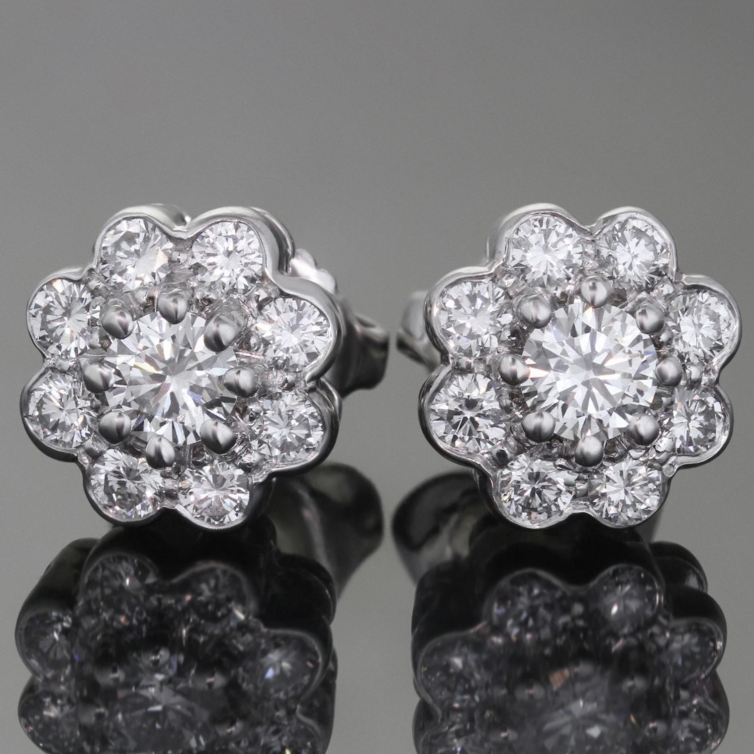 These exquisite Graff stud earrings are crafted in 950 platinum and set with a cluster of brilliant-cut round F-G VVS1-VVS2 diamonds of an estimated 0.88 carats. Made in United Kingdom circa 2010s. Measurements: 0.35