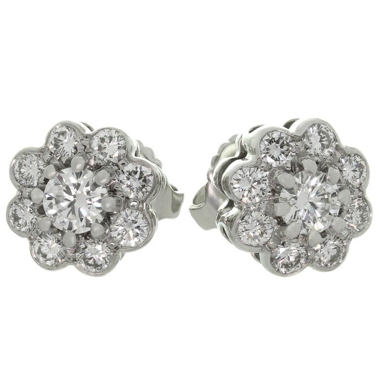 Graff Diamond Cluster Platinum Stud Earrings at 1stDibs