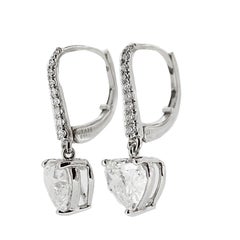 Graff Diamond Drop Earrings Gold Heart Shape Certified Diamonds 1.63 & 1.76 ct