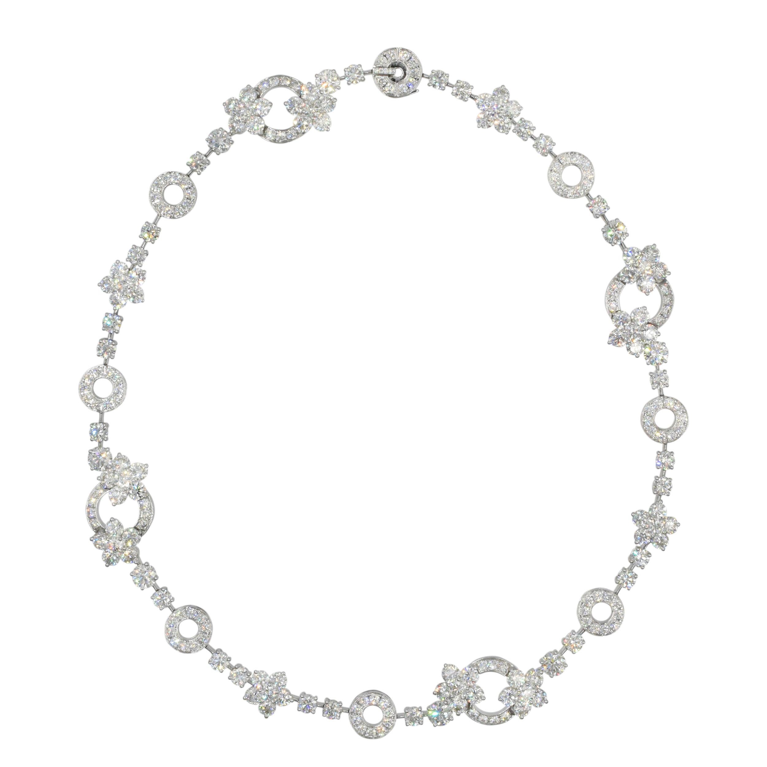 GRAFF DIAMOND NECKLACE 
This necklace has circular cut diamonds weighing a total of
34.46 carats very fine quality diamonds all set in 18k white gold, signed Graff, no. GN0000 
.Length: 15.75 inches (40.0 cm), 