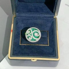 Graff "Diamond on Diamond" cocktail Ring Emeralds Pavé-Diamonds White Gold 51