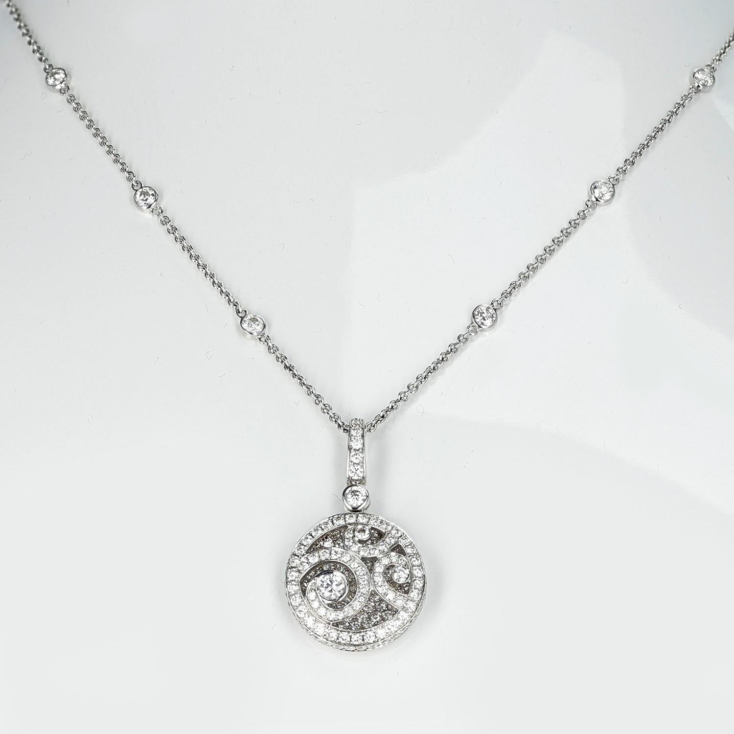 A Graff Diamond on Diamond Pendant on a Diamond Chain Necklace made in 18K White Gold. The total weight is 11.08 grams. The length is 16.75.