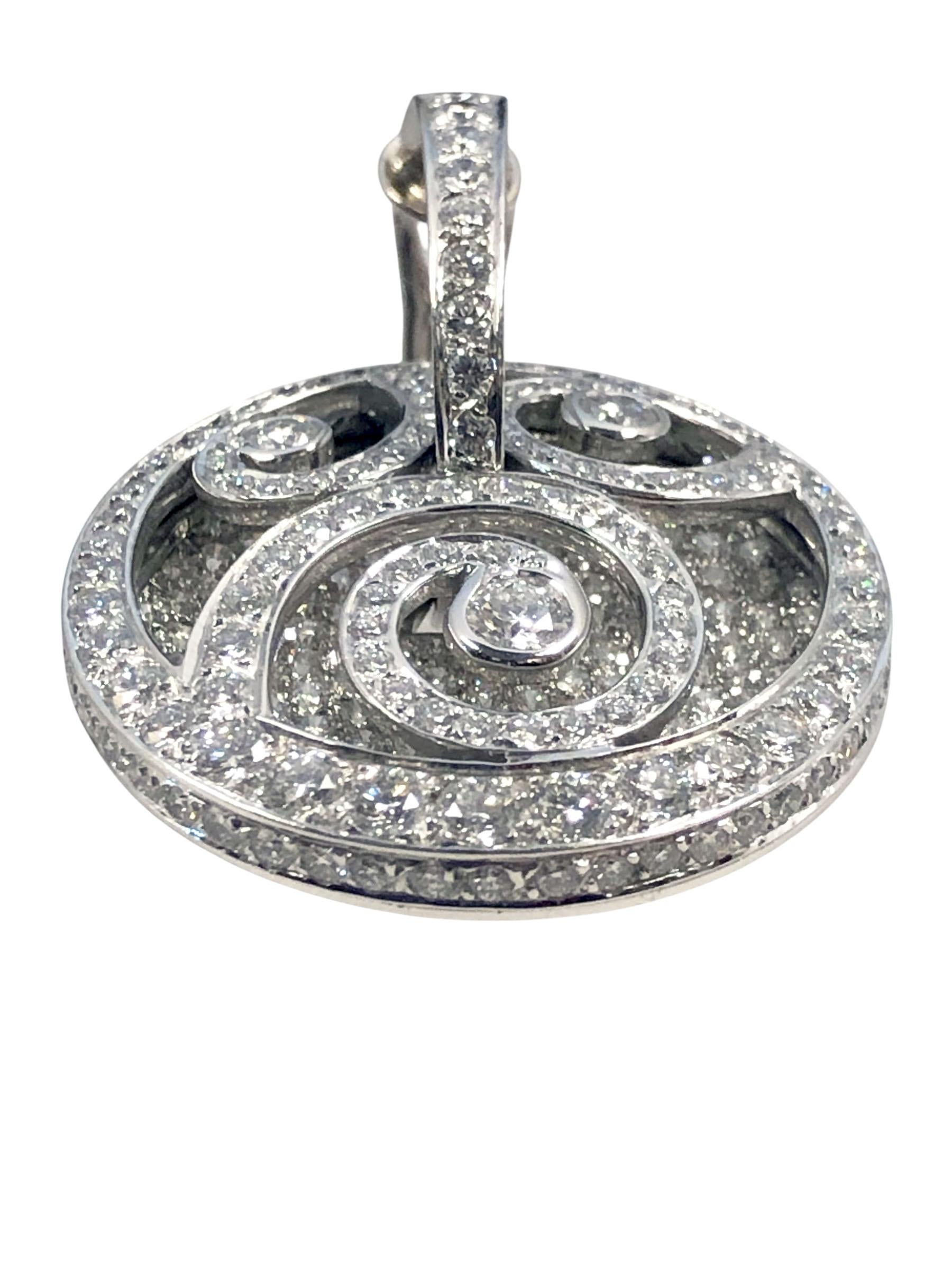 Pendientes grandes Graff Diamante sobre Diamante Remolino Oro Blanco Corte redondo