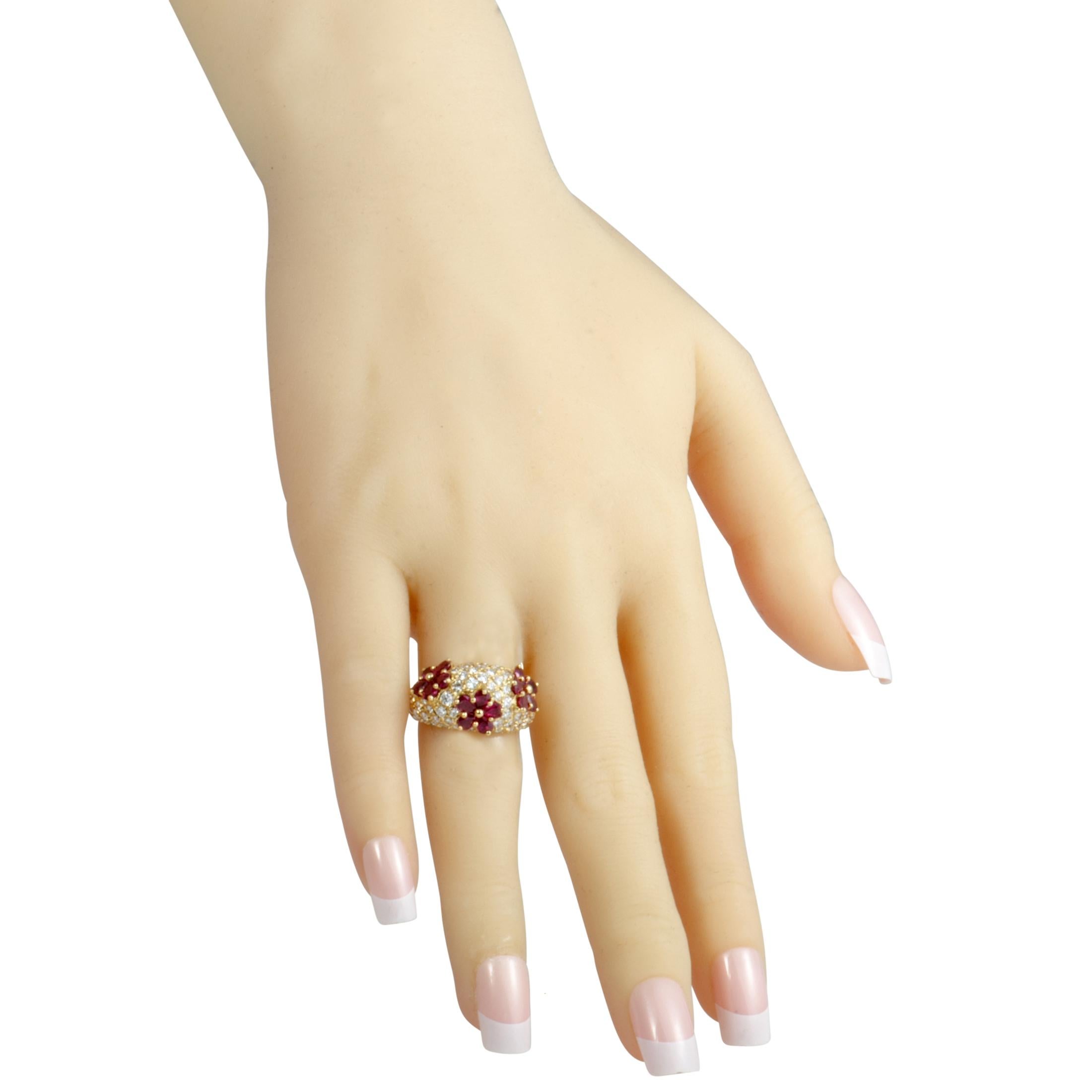 Graff Diamond Pave and Ruby Yellow Gold Flowers Bombe Ring 1