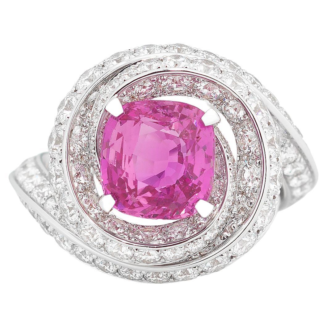 Graff Diamond Pink Sapphire Engagement / Cocktail Ring in 18K Gold "As New"