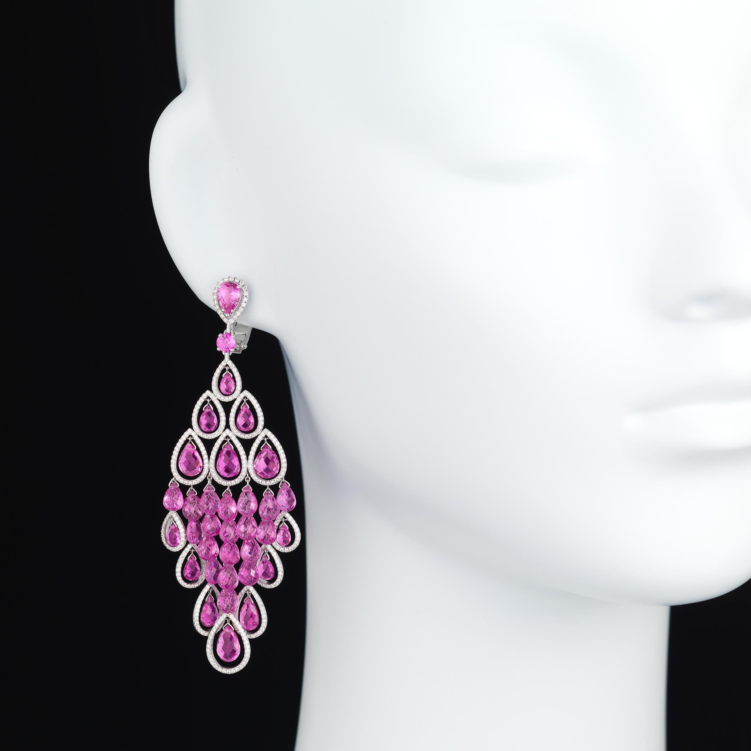 Graff Diamond Pink Sapphire Magnificent 60 Carats Earrings in 18k Gold 