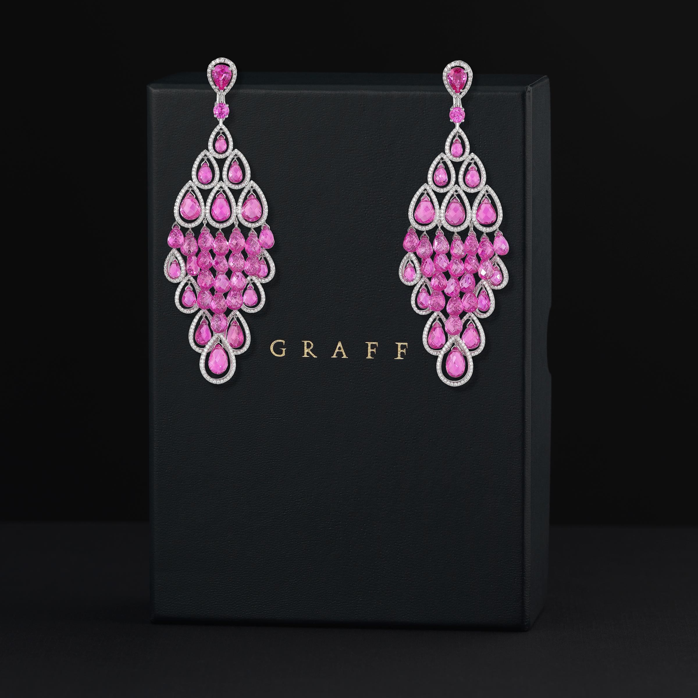 Women's Graff Diamond Pink Sapphire Magnificent 60 Carats Earrings in 18k Gold 