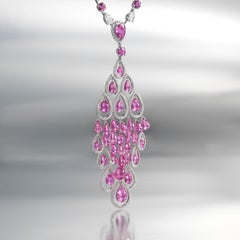 Graff Diamond Pink Sapphire Necklace in 18k Gold "as New" with Certificate & Box