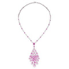 Graff Diamond Pink Sapphire Necklace in 18K Gold "As New" with Certificate & Box