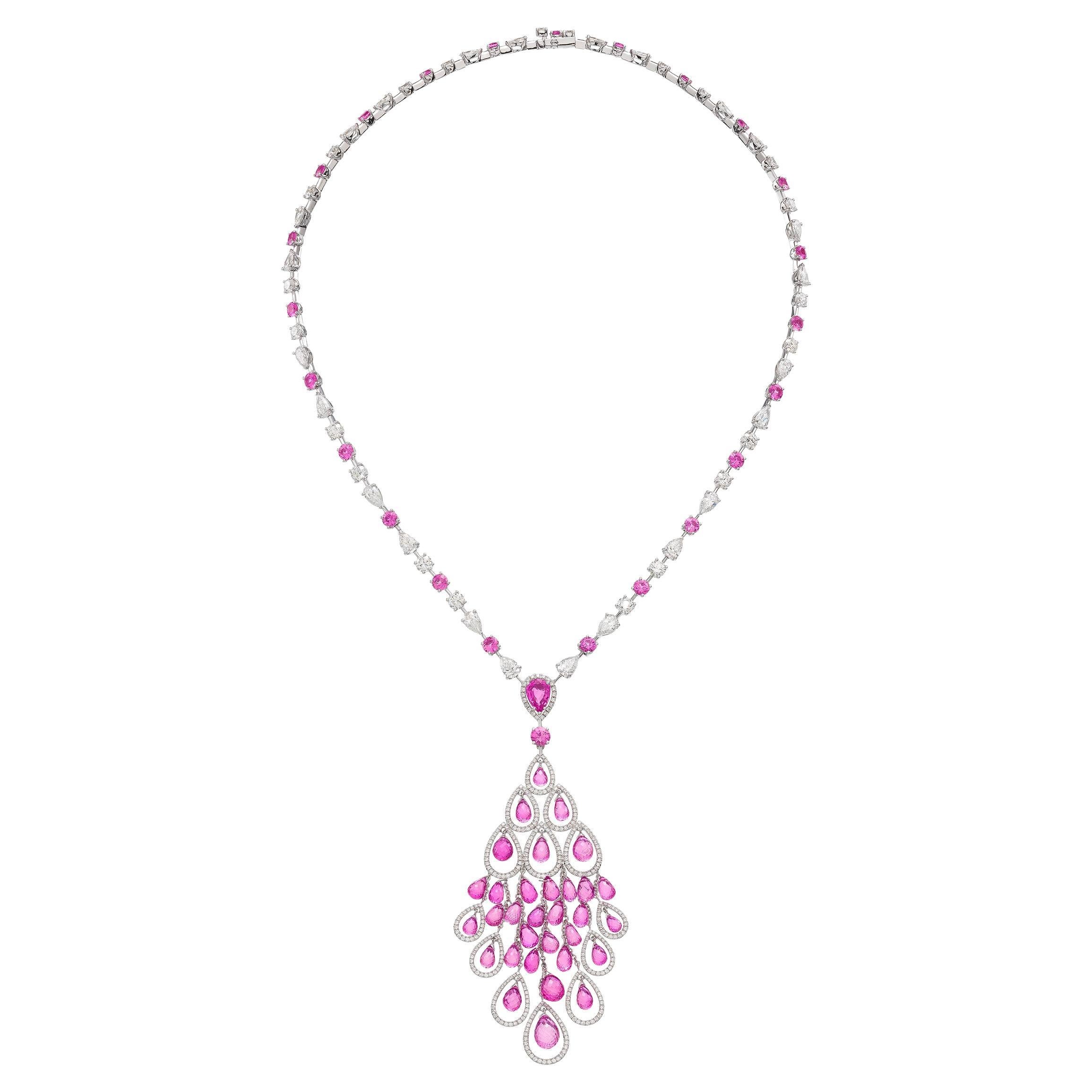 Graff Diamond Pink Sapphire Necklace in 18k Gold "as New" with Certificate & Box