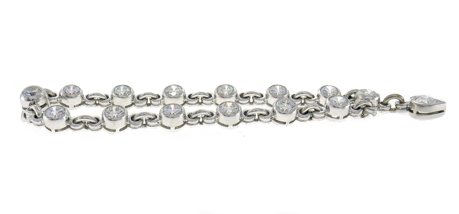 Mixed Cut Graff Diamond 18k White Gold Bracelet with Heart Diamond Charm