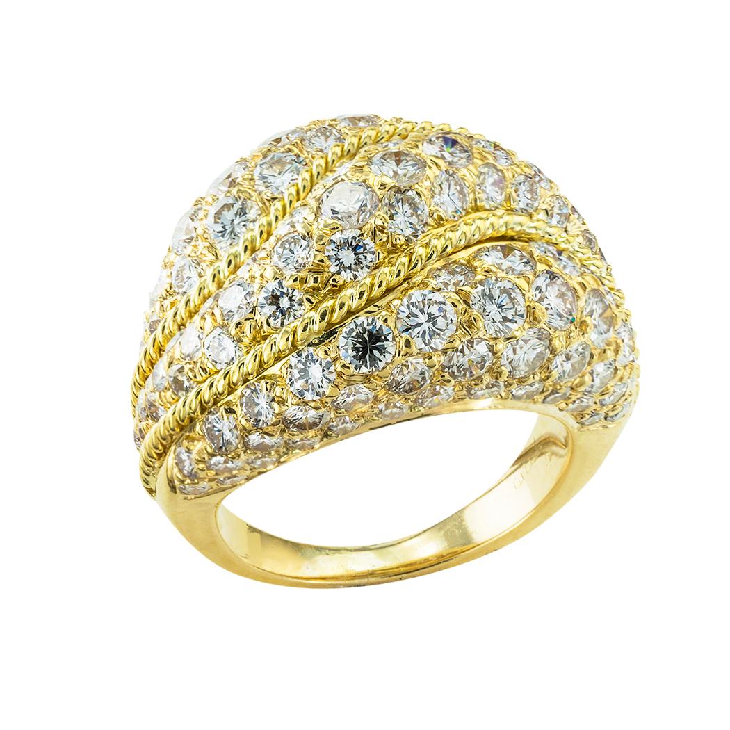 Graff diamond-pavé and yellow gold domed ring circa 1980. Jacob's Diamond & Estate Jewelry.

SPECIFICATIONS: 

DIAMONDS:  one hundred eighteen round brilliant-cut diamonds totaling approximately 3.00 carats, approximately F-G color, VS