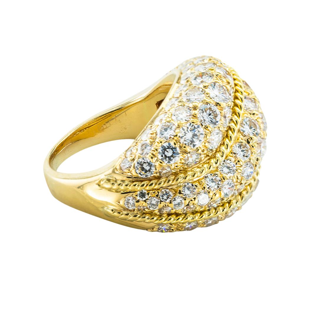 Round Cut Graff Diamond Yellow Gold Domed Ring