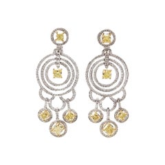 Graff Diamonds 18 Karat Gold Fancy Yellow and White Diamond Dress Earrings