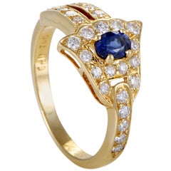 Graff Diamonds Diamond Sapphire Pave Diamond 18 Karat Yellow Gold Ring