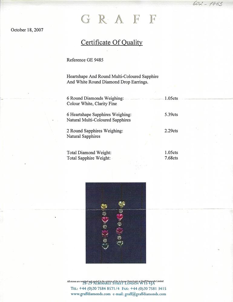 Boucles d'oreilles Graff Saphir multicolore Diamant Platine Estate Jewelry en vente 2