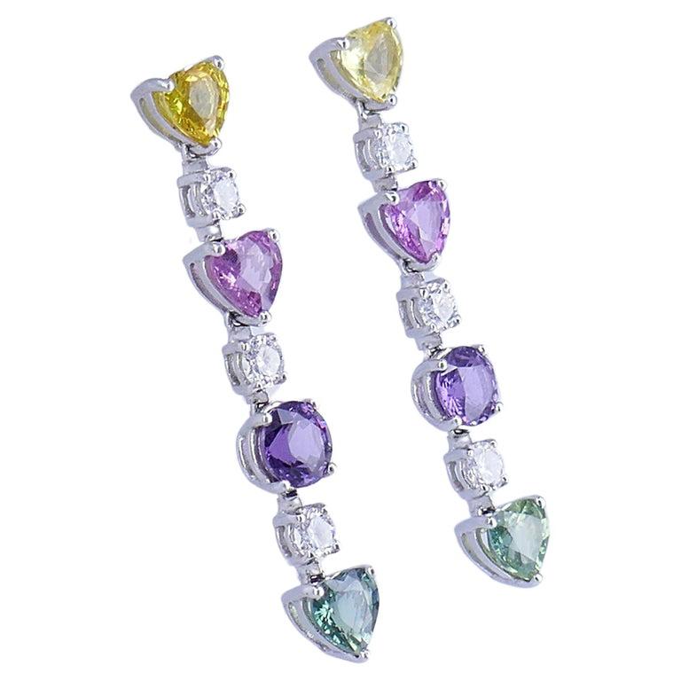 Boucles d'oreilles Graff Saphir multicolore Diamant Platine Estate Jewelry Excellent état - En vente à Beverly Hills, CA