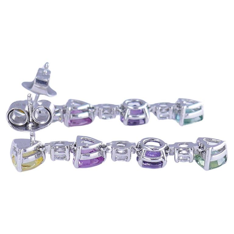 Women's Graff Earrings Multi-Colored Sapphire Diamond Platinum Estate Jewelry For Sale