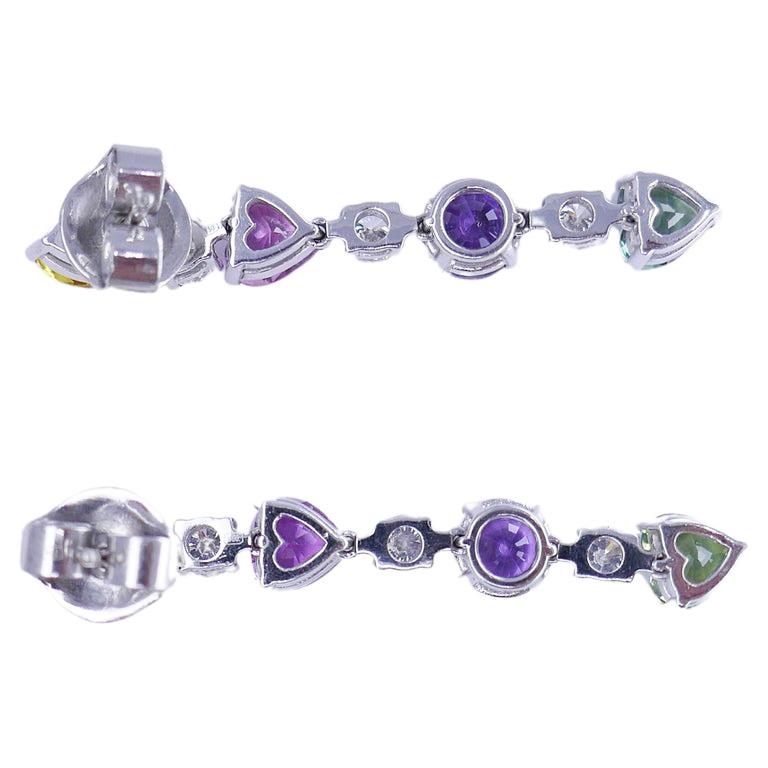 Graff Earrings Multi-Colored Sapphire Diamond Platinum Estate Jewelry For Sale 1