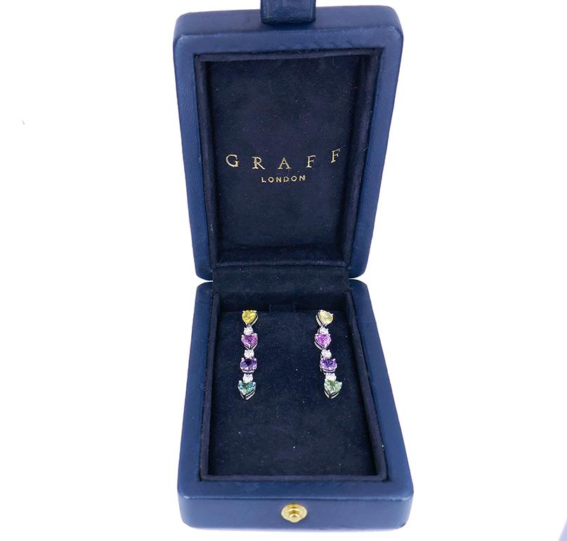 Boucles d'oreilles Graff Saphir multicolore Diamant Platine Estate Jewelry en vente 3