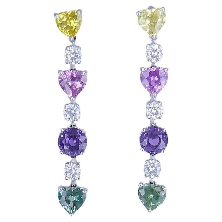 Graff Earrings Multi-Colored Sapphire Diamond Platinum Estate Jewelry For Sale