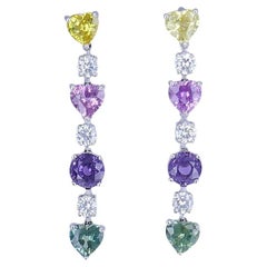 Graff Earrings Multi-Colored Sapphire Diamond Platinum Estate Jewelry