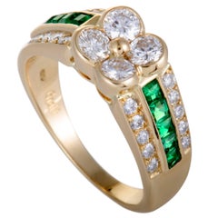 Vintage Graff Emerald and Diamond Gold Flower Cocktail Ring