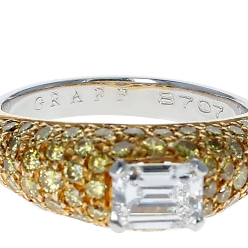 Emerald Cut Graff Emerald-Cut Diamond and Yellow Diamond Bombe Gold Ring