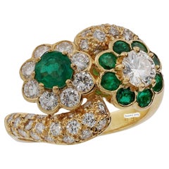 Vintage GRAFF Emerald Diamond 18k Yellow Gold Bypass Ring