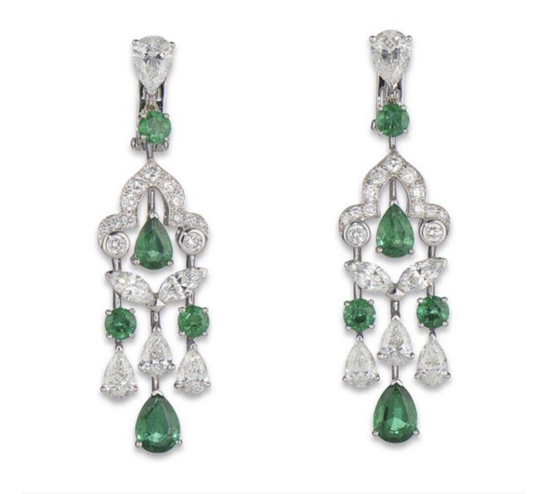 Emerald Cut Graff Emerald & Diamond Earrings For Sale