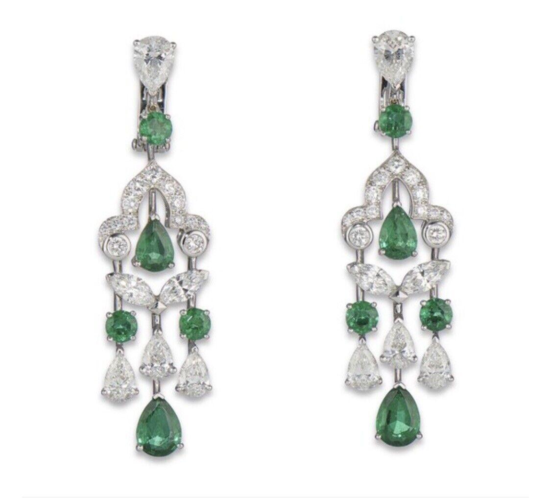 Emerald Cut  Graff Emerald & Diamond Earrings For Sale